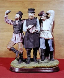 Tři opilí Moujikové, vyrobeno továrnou Gardner, Moskva, kolem 1860-70 (porcelán)