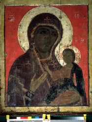 ""Panna Hodegetria (Hodigitria)"" Ruská ikona. Malba na dřevě ze 13. století. Státní Treťjakovská galerie, Moskva