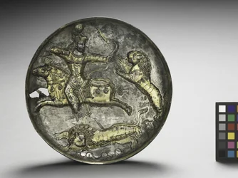 Pokrm: Král Hormizd II nebo Hormizd III Lov lvů, 400-600 (stříbrně zlacený)