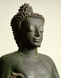 Stojící Buddha, z Buriramu (bronz) (detail)