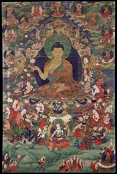Buddha Šákjamuni - Tibetská kultura - 18. století - Minerální pigment na bavlně - 70,5x47 - Rubin Museum of Art, New York