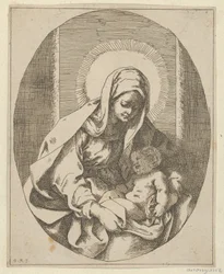 Panna na klíně drží malého Krista, oválná kompozice, podle Reni, 1620-50., 1620-50.