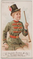 Trenérský roh, ze série hudebních nástrojů N82 pro cigarety značky Duke, 1888., 1888.