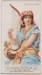 Egyptská harfa, ze série hudebních nástrojů N82 pro cigarety značky Duke, 1888., 1888.