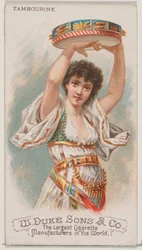 Tamburína, ze série hudebních nástrojů N82 pro cigarety značky Duke, 1888., 1888.