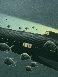 20 000 mil pod mořem, 2006 (scratchboard, digitálně kolorováno)