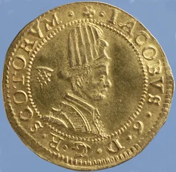 4librové Skoty (klobouk) Jamese VI., mincovna v Edinburghu, 1591 (avers) (zlato) (revers viz 244626)