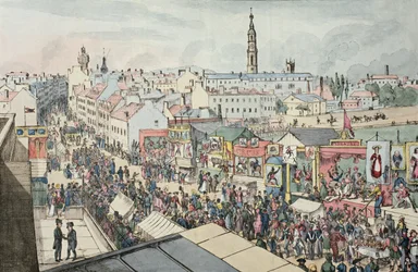 Kresba Glasgow Fair, z Glasgow Looking Glass, 1825