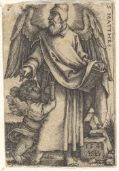 1. deska: Svatý Matouš s hlavou otočenou z profilu doleva, cherubín vlevo dole..., 1541.