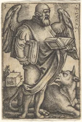 Deska 3: Svatý Lukáš s hlavou otočenou z profilu doprava, v každé ruce kniha, b..., 1541.