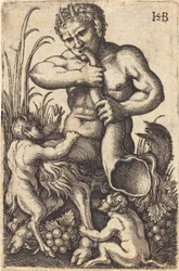 Satyr troubí na roh