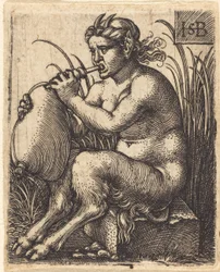 Satyr žena hrající na dudy