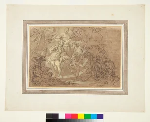 Bacchus a Ariadne c.1715 (pero a inkoust přes černou křídu na hnědém podkladu)
