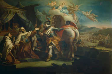 Doručení uctívaného obrazu Panny Marie Vítězné otci Domenico di Gesu Maria, Sebastiano Conca (1680-1764) Kostel Santa Maria della Vittoria, Řím, Itálie