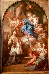 Panna a dítě se svatým Janem Nepomuckým, před 1732, olej na plátně