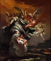 Apoteóza svatého Šebestiána, obraz Sebastiana Ricciho (1659-1734), 1694, rozměry 78,5 x 63,5 cm, Milán, Civiche Raccolte del Castello Sforzesco