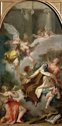 Vize svaté Terezie z Avily (1515-1582) - Sebastiano Ricci (1659-1734). Olej na plátně, kolem roku 1728. Rozměry: 71,5x37 cm. Uměleckohistorické muzeum, Vídeň