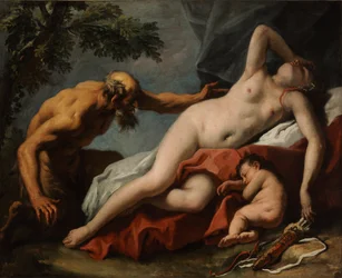 Venuše a satyr - obraz Sebastiana Ricciho