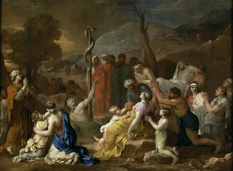 Obraz "The Brazen Serpent"" Malba Sebastiena Bourdona (1616-1671) 1653-1654 Madrid Prado Museum