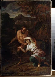 ""Pan et la nymphe Syrinx"" (Pan and Nymph Syrinx) Malba Sebastiena Bourdona (1616-1671) Státní muzeum pod širým nebem Palác Gatchina ze 17. století, Petrohrad