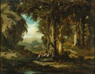 Dřevěné figurky, Serafino De Tivoli (1826-1892), olej na plátně, 30x38 cm, Barbizon School