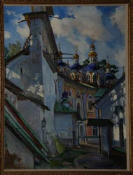 Pohled na Pskovo-Pechersky klášter, 1928