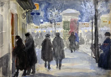""Pohled na ulici v Moskvě, Rusko"" (Moskevská ulice) Akvarel od Sergeje Vinogradova (1869-1938) - 1922 - Soukromá sbírka