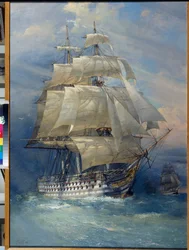 Ruská prvotřídní loď linie, Rossia (""Ruská prvotřídní loď linie Rossia"") - Malba Sergeje Varlenoviče Pen (nar. 1952), olej na plátně, 2000
