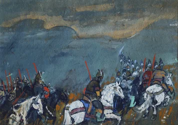 Vojsko cara Dodona. Ilustrace k pohádce Zlatý kohoutek od A. Puškina