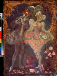 Amor a faun. Dílo Sergeje Jurijeviče Sudejkina (Serge Soudeikine) (1882-1946), tempera na kartonu. Ruské umění, začátek 20. století. Státní muzeum umění republiky Tatarstán, Kazaň (Rusko).