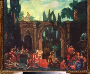 Přípravná výzdoba pro hru ""Le Decameron"" od Giovanniho Boccaccia (Jean Boccace
