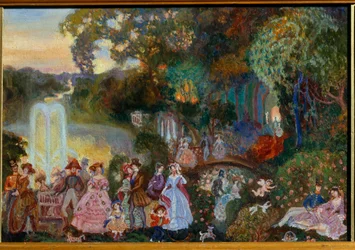 Veřejné oslavy. Obraz Sergeje Jurijeviče Sudejkina (Serge Soudeikine) (1882-1946), olej na plátně