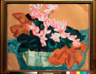 Fleurs, Nature morte (Květiny, Zátiší) - Dílo Sergeje Jurijeviče Sudejkina (Serge Soudeikine) (1882-1946), olej na kartonu - ruské umění, modernismus, secese, 20. století - Státní muzeum umění, Kostroma (Rusko)