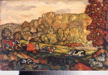 Pastorační scéna - obraz Sergeje Jurijeviče Sudejkina (Serge Soudeikine) (1882-1946), olej na plátně, ruské umění počátku 20. století - Primorská státní umělecká galerie, Vladivostok (Rusko)