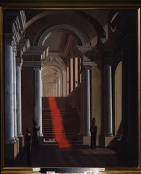 Schodiště Aničkovského paláce v Petrohradě. Obraz Sergeje (Sergei, Serguei) Konstantinovič Zaryanko (Zarianko) (1818-1870), olej na plátně