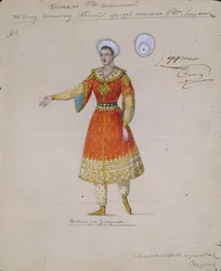 Návrh kostýmů pro balet Carina Syuyumbeki od A. Blanche, 1832
