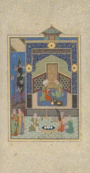 Bahram Gur v Tyrkysovém paláci ve středu, Folio 216 z Khamsa...AH 931AD1524-25