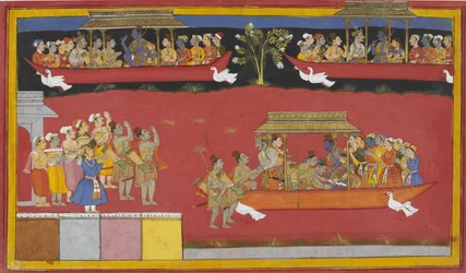 Bharata a Šatrughna přijíždějí do Nandigramy, vítají Rámu a Pušpakův vůz odjíždí.