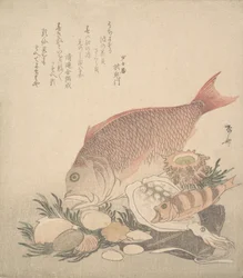 Velké a malé ryby plavou mezi lasturami a mechy na dně moře, ca. 1830, ca. 1830.