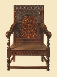 Dubové vykládané křeslo, 1904