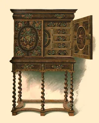 Ořechová skříň vykládaná intarziemi, 1905