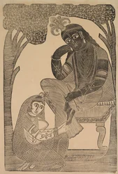 Radha hladil Kršnovy nohy, 19. století.