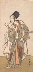 Stojící postava herce z rodiny Ichikawa, pravděpodobně Danjuro IV, 1726-1792.