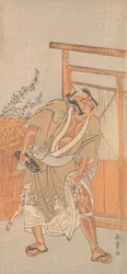 Herec 2. Nakamura Sukegoro jako muž s černou lakovanou poštovní schránkou, ca. 1774.