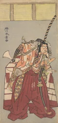 Herec Ichikawa Danjuro V, oblečený v objemných slavnostních kalhotách Nagabakama,..., 1726-1