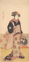Herec Iwai Hanshiro IV jako žena v černém kimonu, kolem 1780.