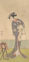 První Nakamura Tomijuro jako Oiran stojící v místnosti, 1771.