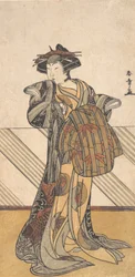 Čtvrtá Iwai Hanshiro jako kurtizána oblečená v růžovém kimonu, ca. 1778.