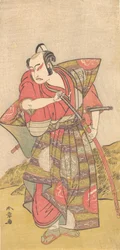 Druhý Ichikawa Yaozo jako samuraj oblečený v Gaudy Kamishimo, pravděpodobně 1773.