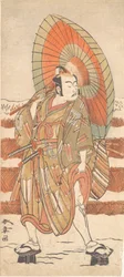 Druhý Ichikawa Yaozo jako samuraj stojící ve sněhu, pravděpodobně 1774.